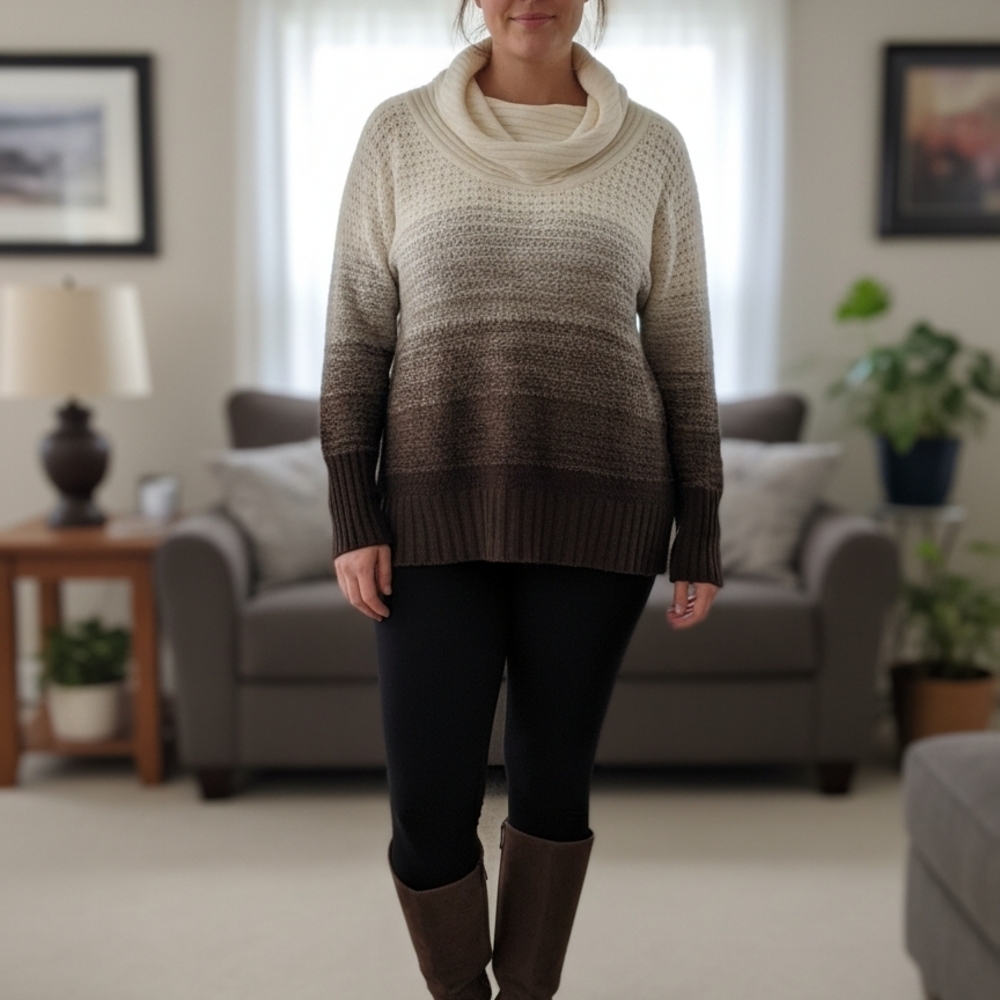 St. Johns Bay Gradient Brown and Cream Women's Sweater